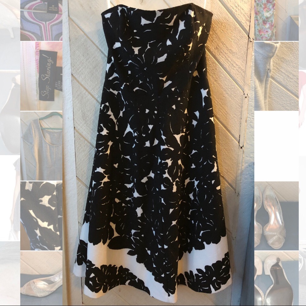 WHBM strapless black and white floral dress
